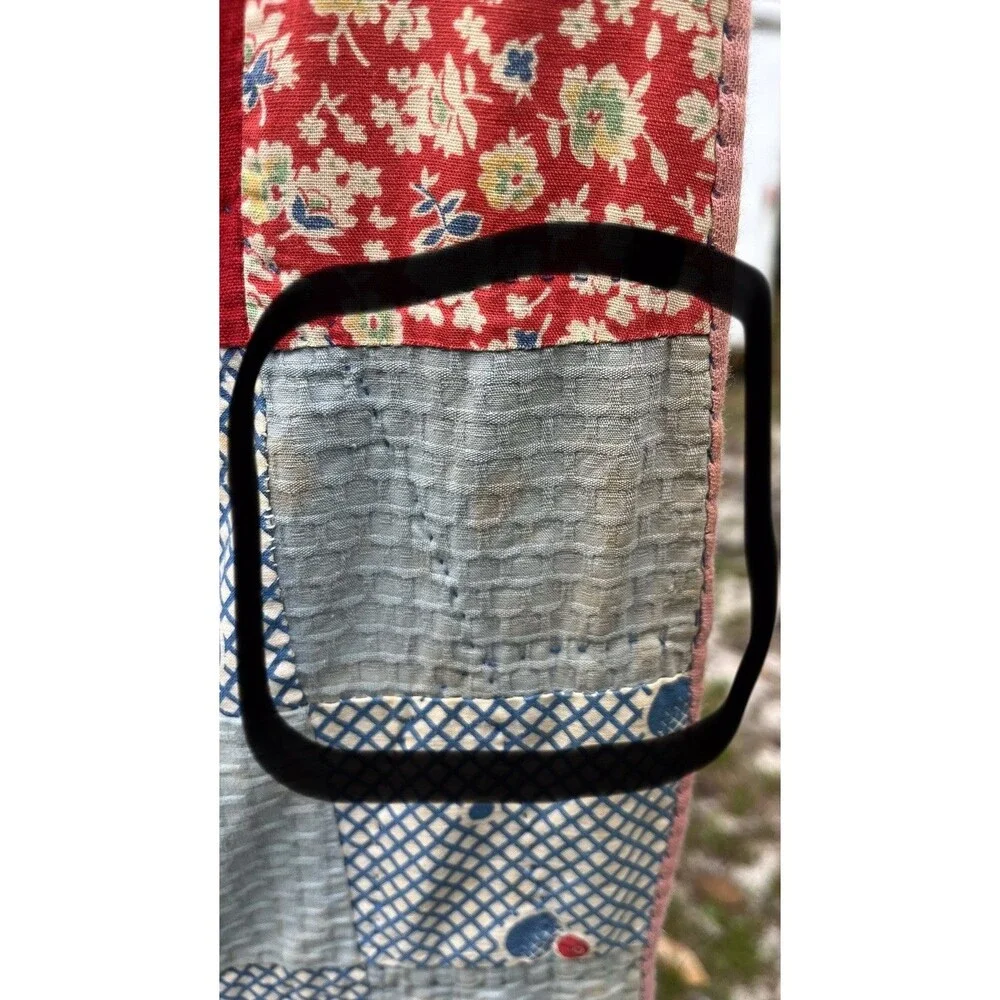 Vtg Depression Era 4 Patch Quilt 66x76 Hand Quilted  Baptist Fan Feedsack Style